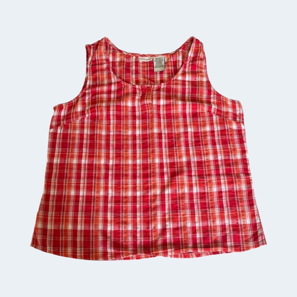 Vintage White Stag Red Plaid Sleeveless Tank Top Size L Cottagecore Y2K